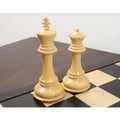6.1-inch Mammoth Staunton king and queen chess pieces in boxwood on board.