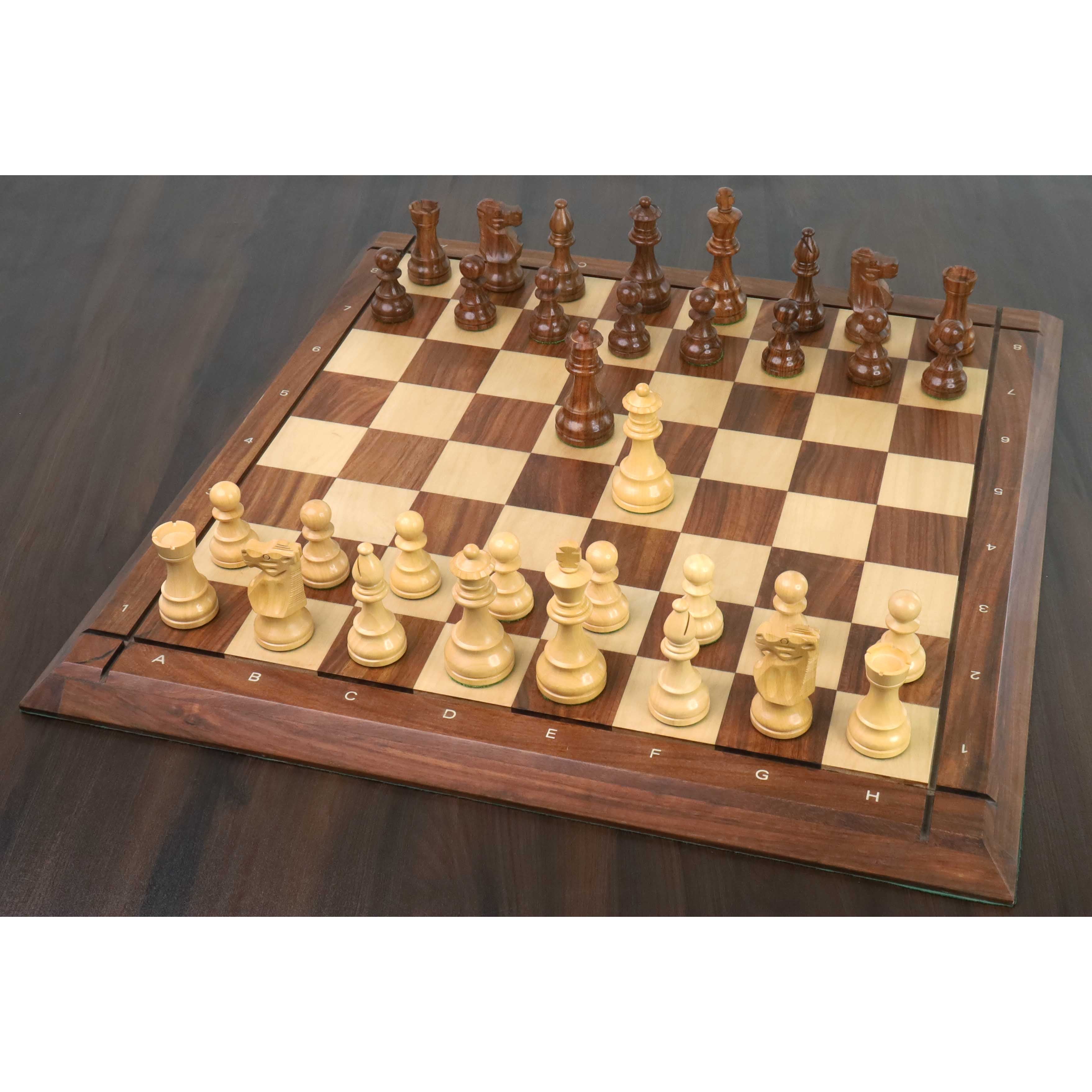 French Lardy Staunton Chess Set Golden Rosewood & Boxwood Pieces with  Walnut Chess Box - 3.25 King