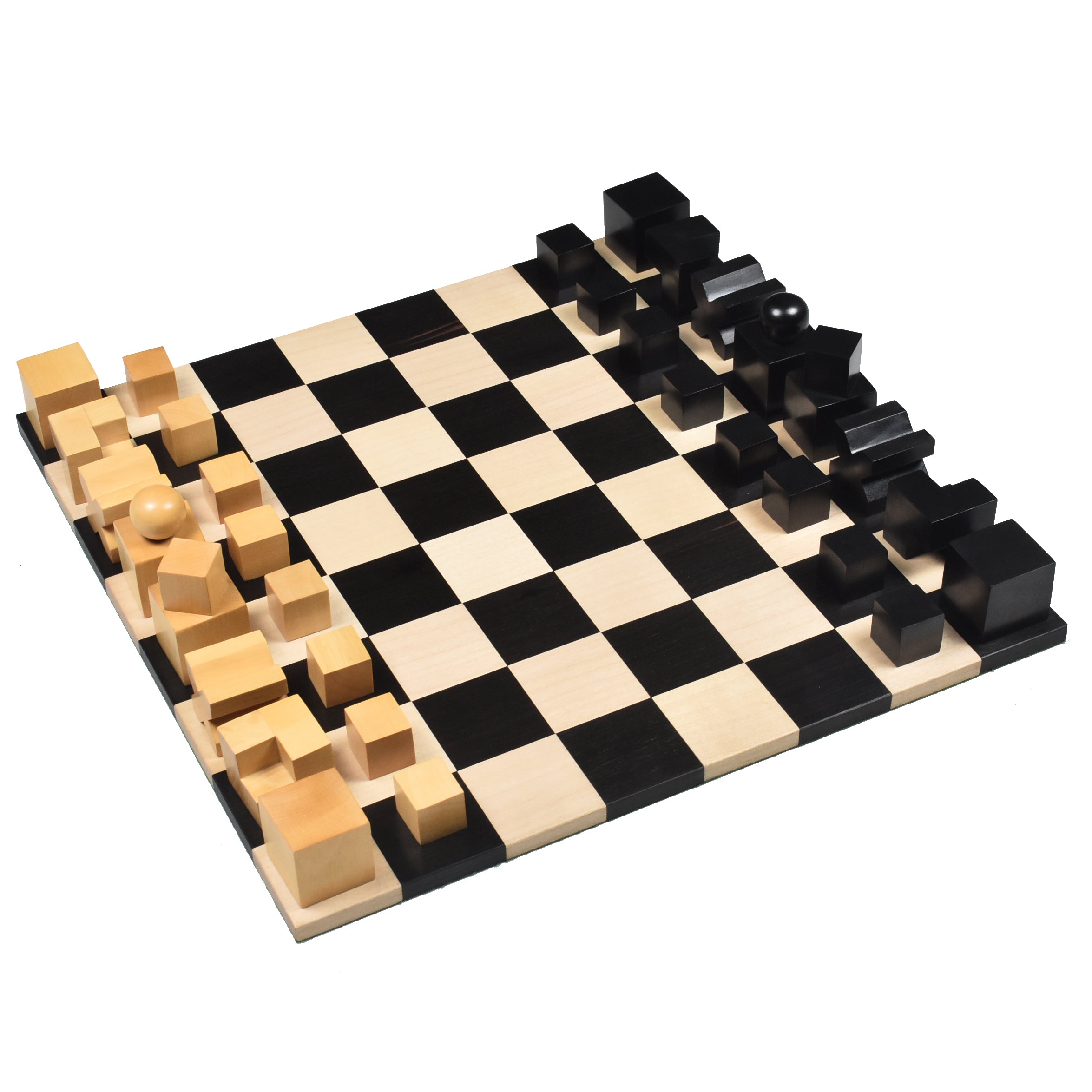 Slightly Imperfect Reproduced 1923 Bauhaus chess pieces Only Absract set - Ebonised Boxwood - 2" King