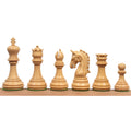 Light boxwood Imperial Staunton luxury chess pieces arranged in a row from king to pawn.