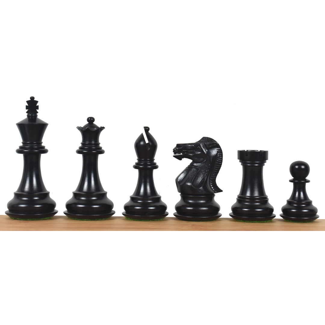 Piezas de ajedrez profesionales de madera de boj ebonizada Staunton de 3,6" con tablero de ajedrez de madera de ébano y arce con incrustaciones de 19" y caja para guardar piezas de ajedrez de palisandro dorado.