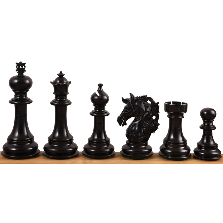 Kombo af 4,6" Prestige Luksus Staunton Ibenholt skakbrikker med 23" stort Ibenholt og Ahorn Træ skakbræt og opbevaringsboks