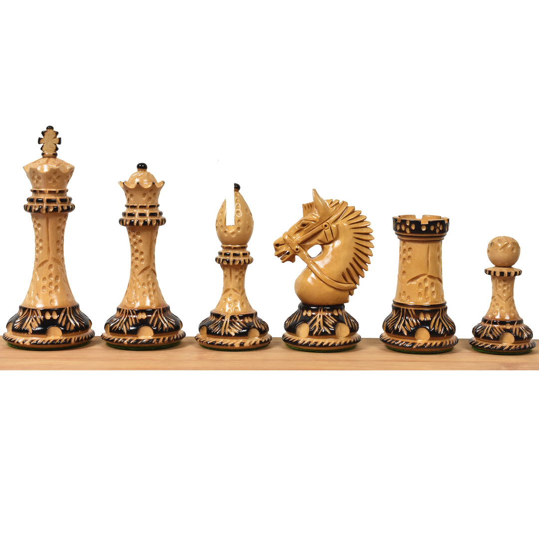 Pezzi di scacchi di lusso Staunton americani da 4,2" - Legno di bosso appesantito con scacchiera grande da 23" in legno d'ebano e acero - bordi in sheesham e cofanetto in similpelle