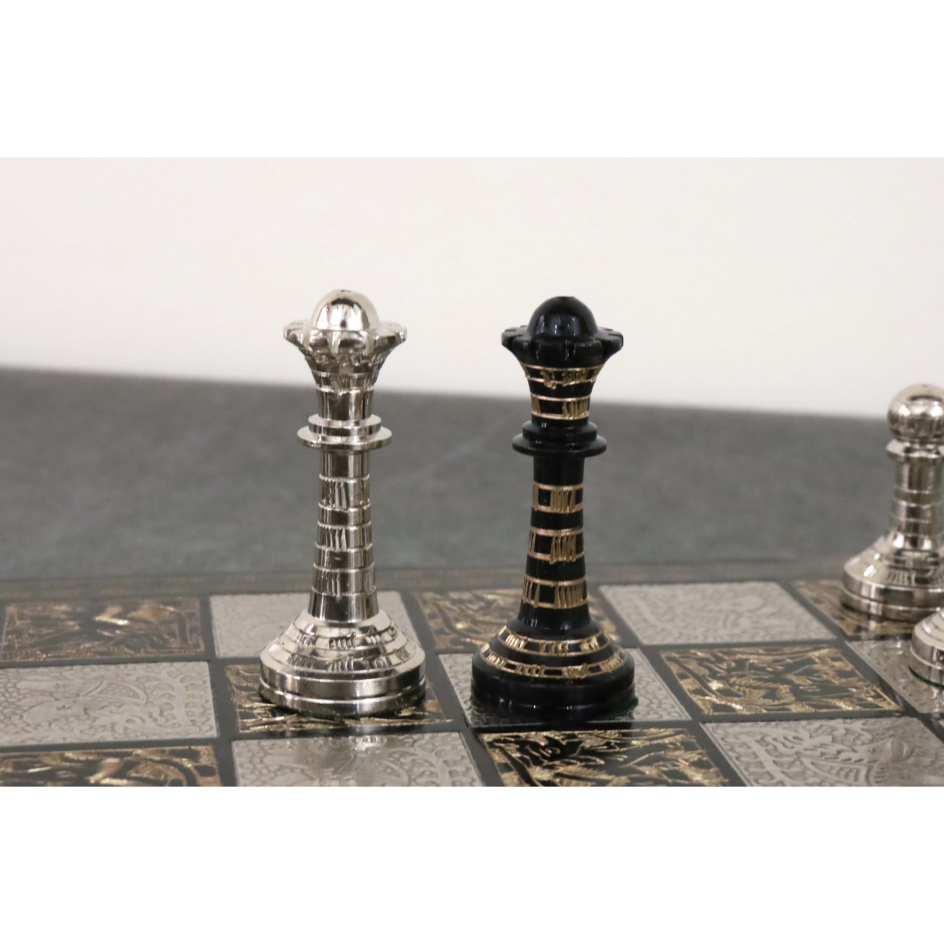 Classic Staunton Brass Metal Luxury Chess Pieces & Board Set