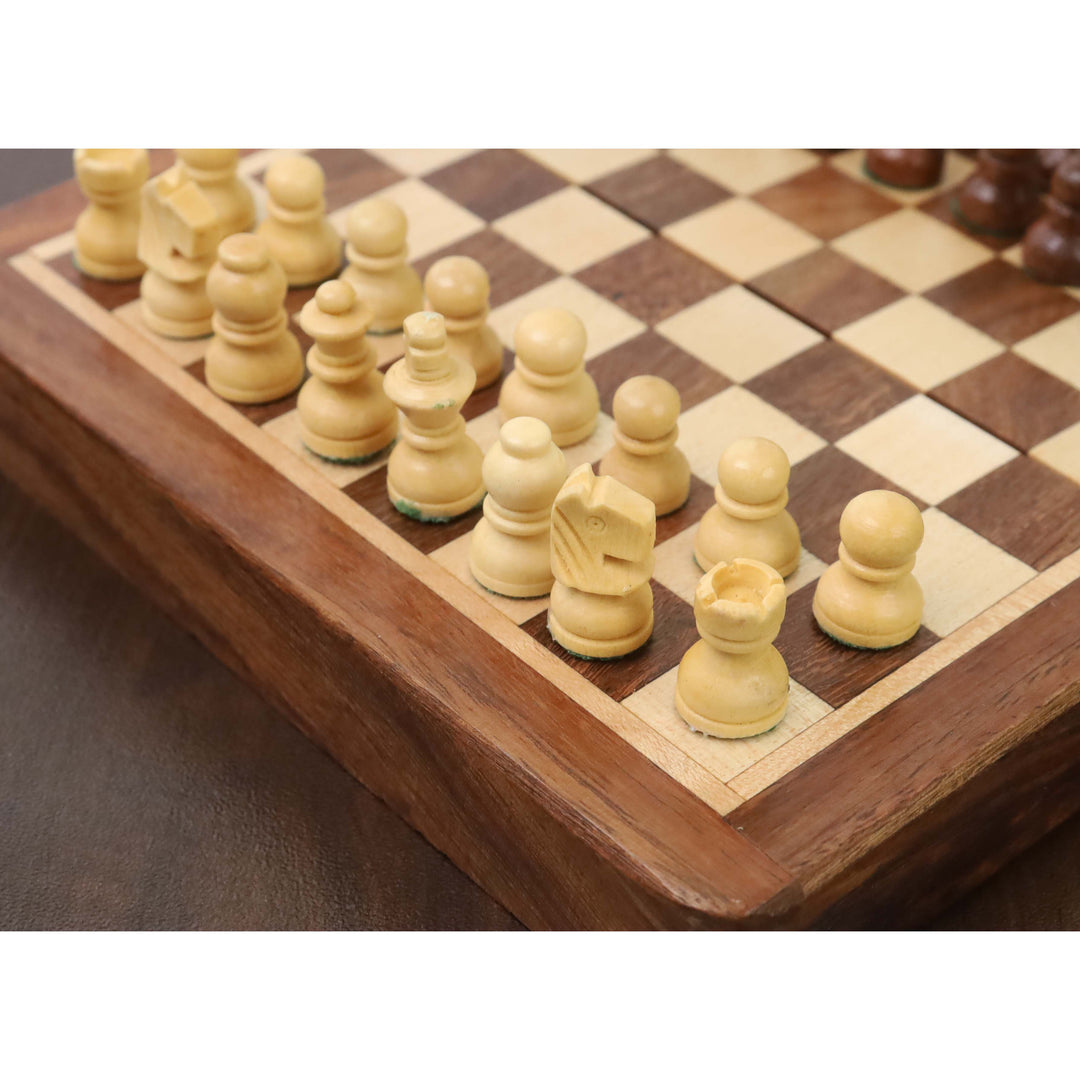 Jeu d'échecs magnétique en bois incrusté Bois de rose doré 5" avec planchette pliante