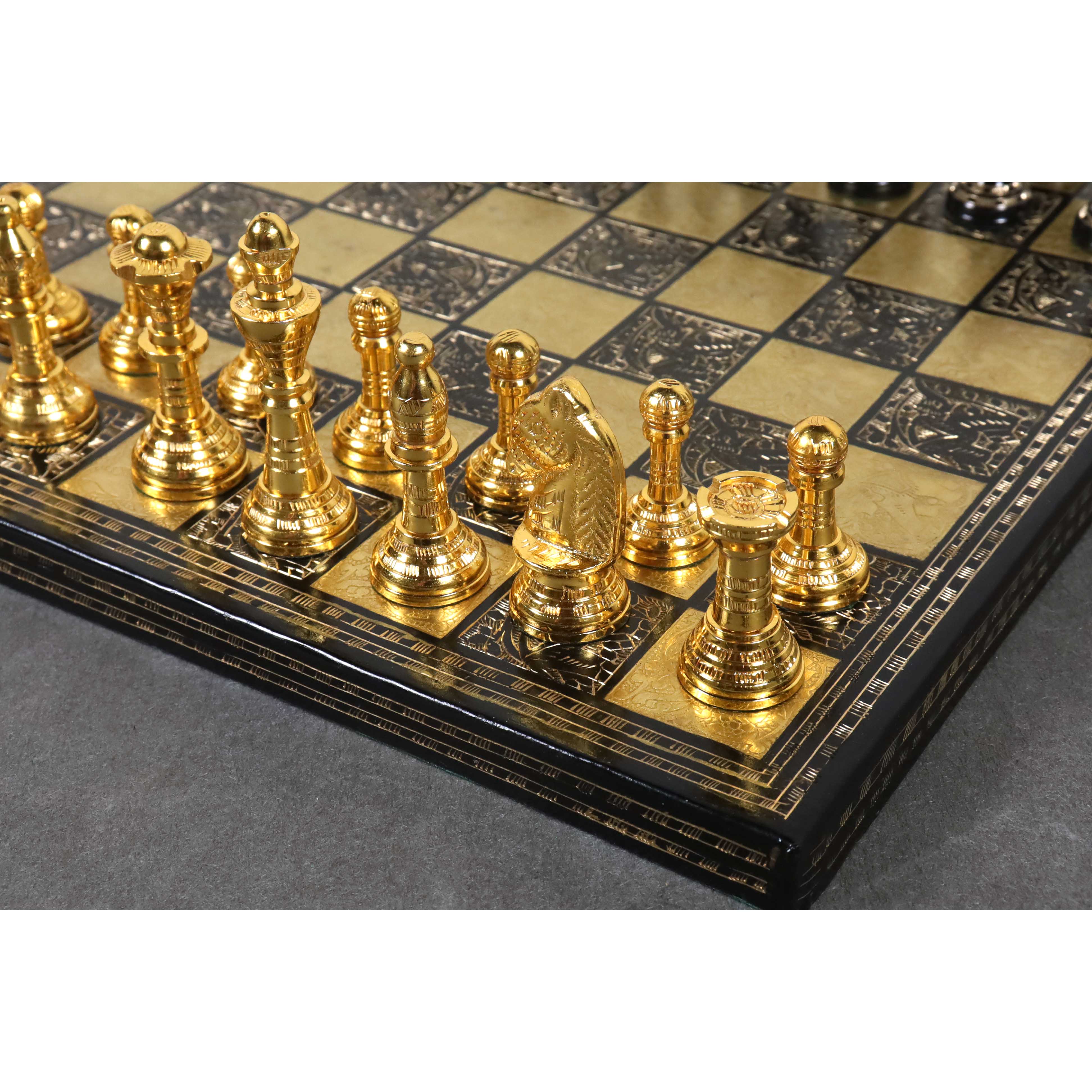 Staunton Inspired Brass Metal Luxury Chess Pieces & Board Set