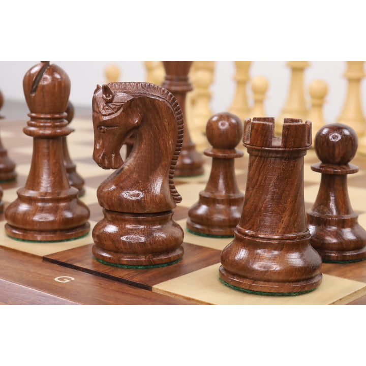 Leningrad Staunton Schachspiel - Nur Schachfiguren - Goldenes Palisanderholz & Buchsbaum - 4" König