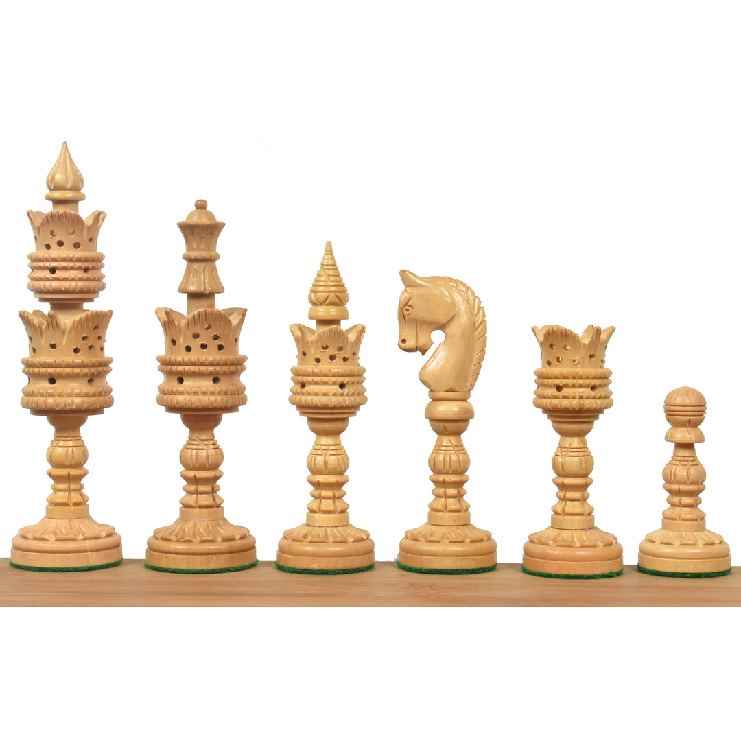Set di scacchi serie Lotus intagliato a mano da 4,7" - Solo pezzi di scacchi in palissandro pesato