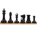 Masterfully carved 4.5 inch Leuchars Cook Staunton chess pieces in dark natural ebony wood.