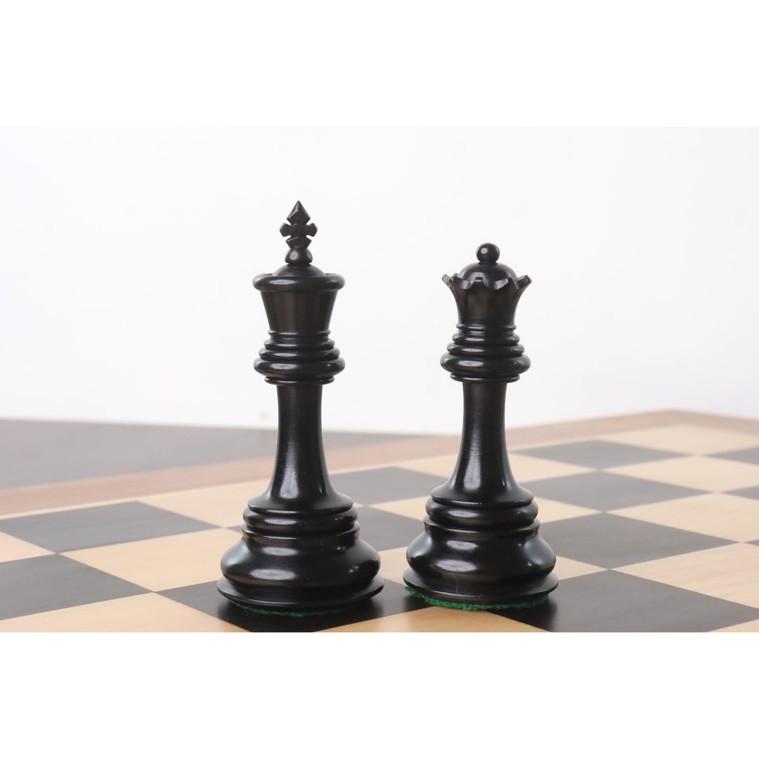 Set di scacchi Staunton di lusso con cavaliere inclinato da 4,5" - Solo pezzi di scacchi - Legno d'ebano e bosso