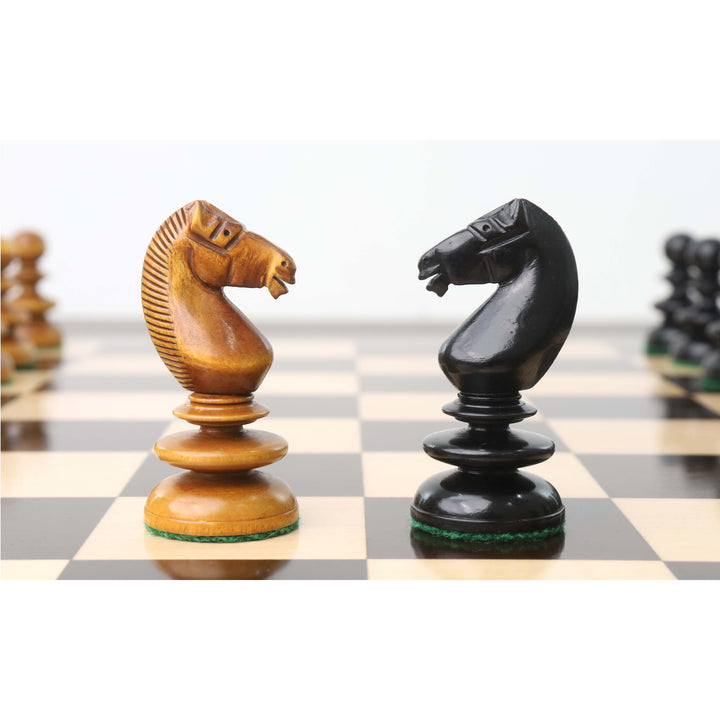 3.3" Jeu d'échecs St. John Pre-Staunton Calvert - Pièces d'échecs uniquement - Bois d'ébène & Antique