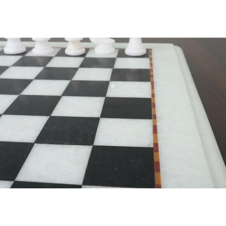 Jeu d'échecs et plateau en marbre - noir et blanc - 12" - Cadeau sculpté à la main