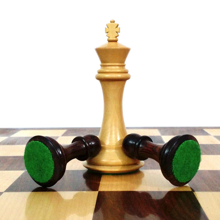 Pièces d'échecs en bois de rose de luxe Staunton américain rare de 4.2" avec échiquier plat de 21" en bois de rose et érable et boîte de rangement en simili cuir