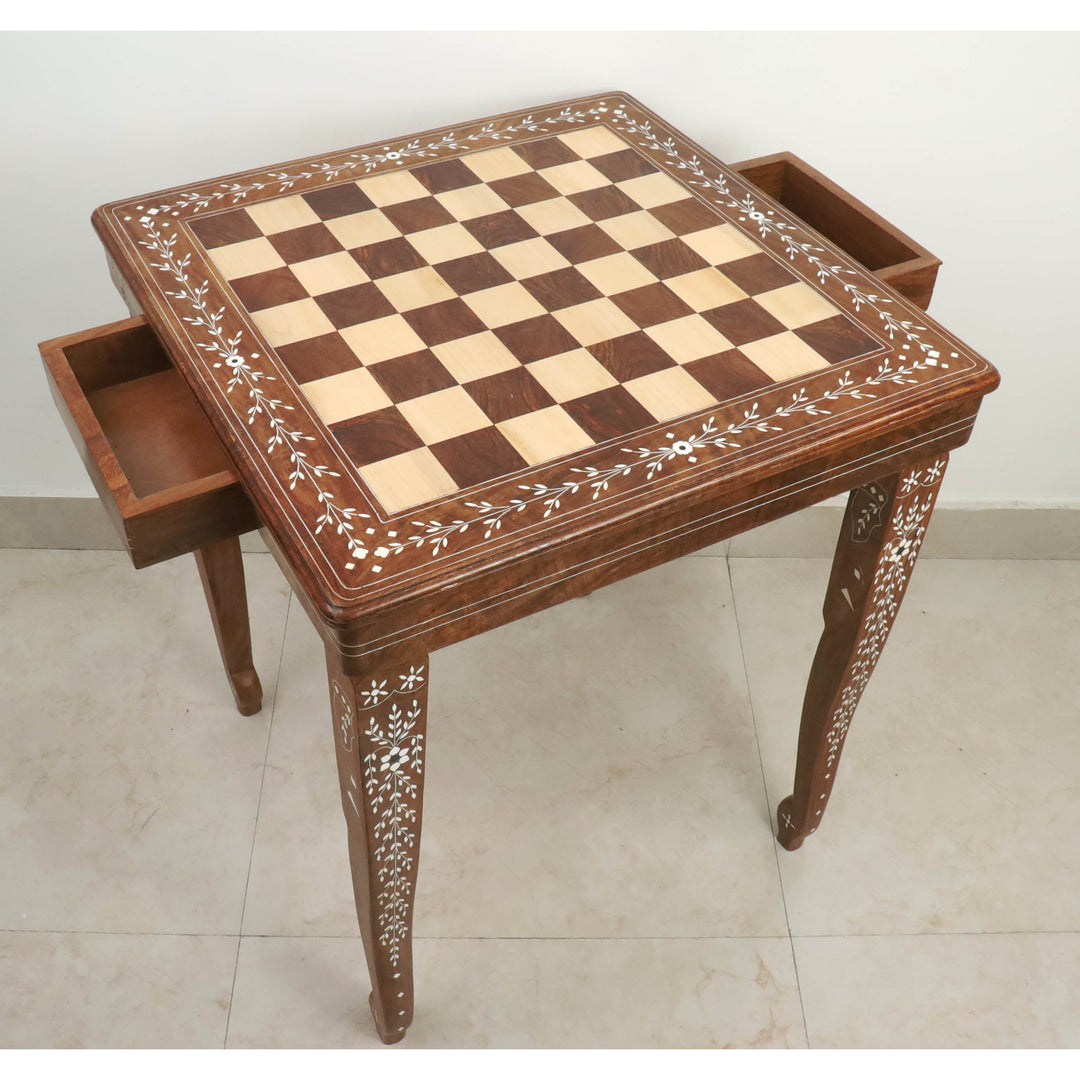 Tavolo da scacchi di lusso Regalia 23" con cassetti - Altezza 27" - Palissandro dorato