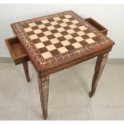 23" Regalia Luxury Chess Board Table with Drawers - 27" Height - Golden Rosewood