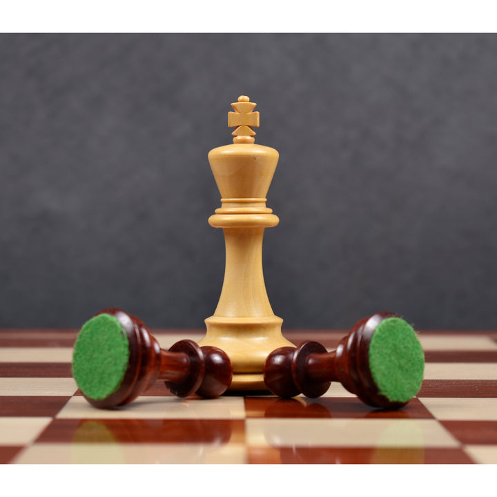 Pièces d'échecs en bois Staunton Bud Rose 3.9" Craftsman Series avec échiquier en bois de palissandre et d'érable sans bordure de 17.7 pouces et boîte de rangement en simili cuir