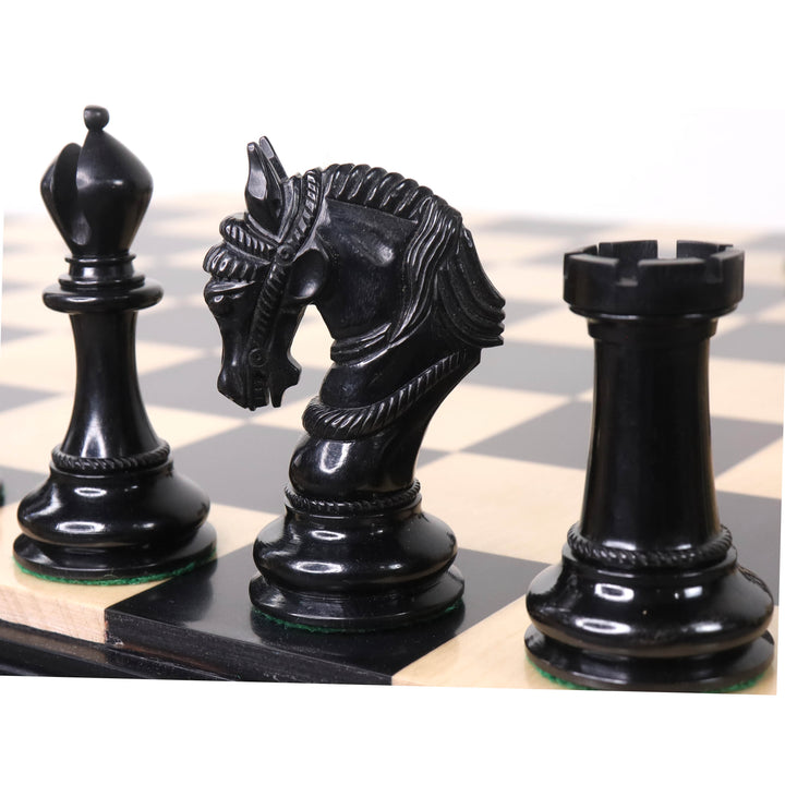 Pièces d'échecs en bois d'ébène Imperator Luxury Staunton de 4,5" avec grand échiquier en bois d'ébène et d'érable de 23" et boîte de rangement en simili cuir