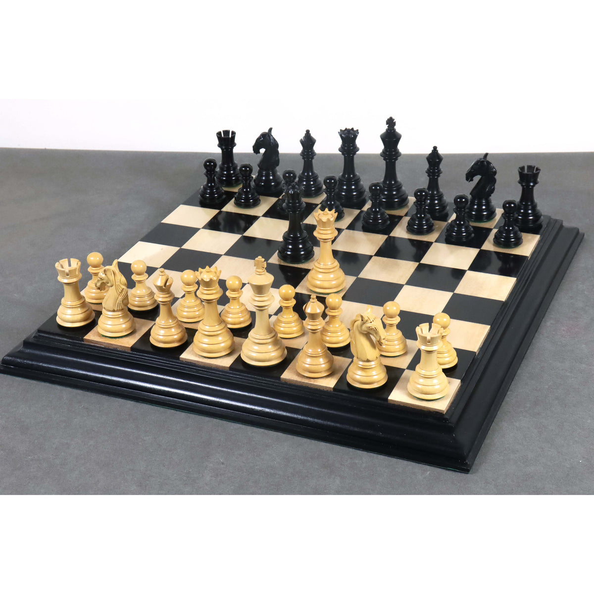 Complete Rare Columbian luxury chess set on a wooden board.