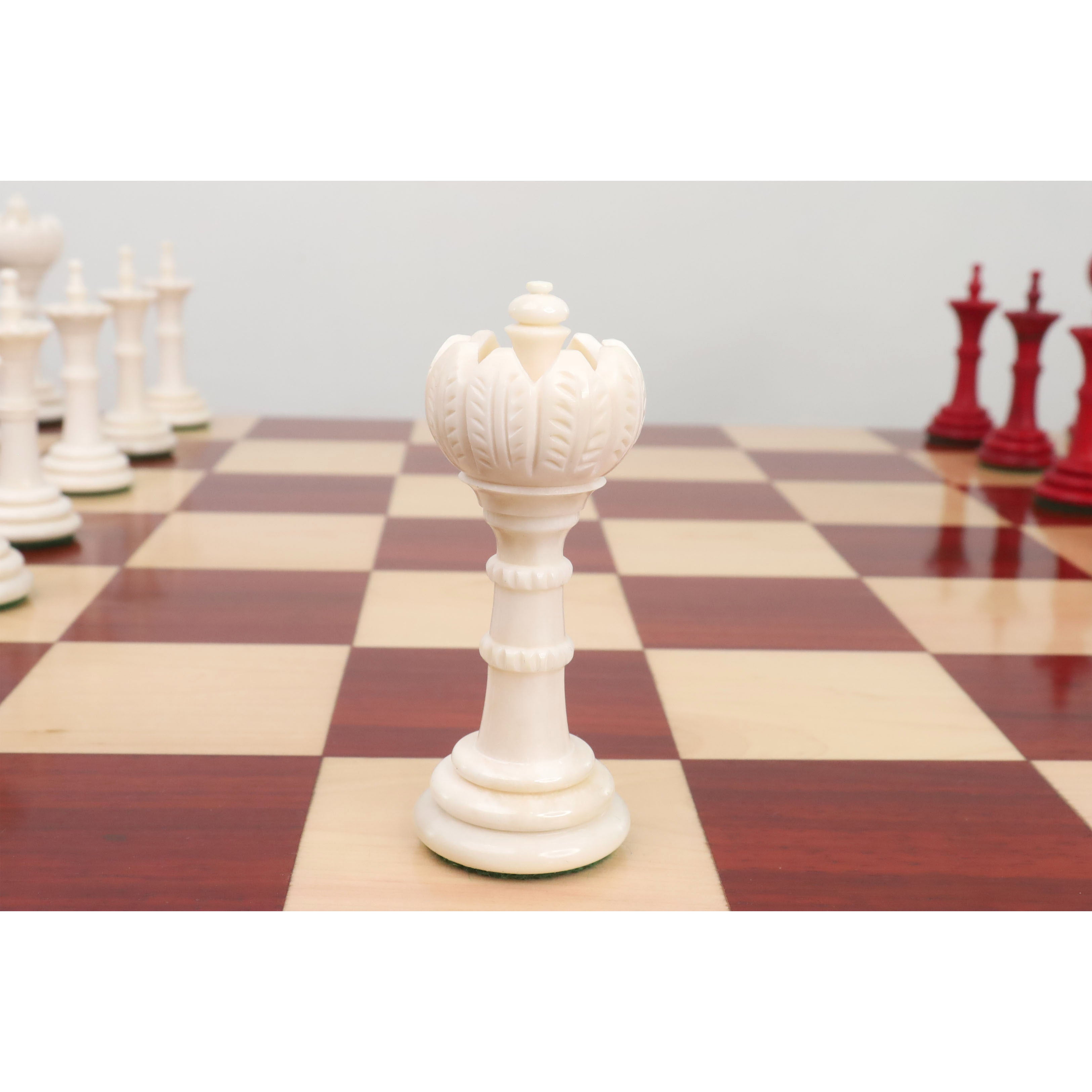 4.6″ Turkish Tower Pre-Staunton Chess Set- Chess Pieces Only-Crimson & White Camel Bone