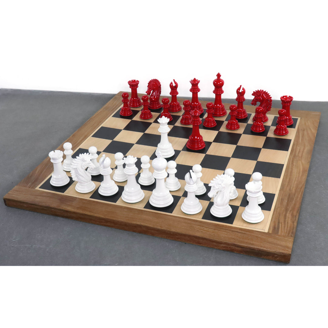 Set di scacchi di lusso Mogul Staunton da 4,6" - Solo pezzi di scacchi - Legno di bosso laccato bianco e rosso