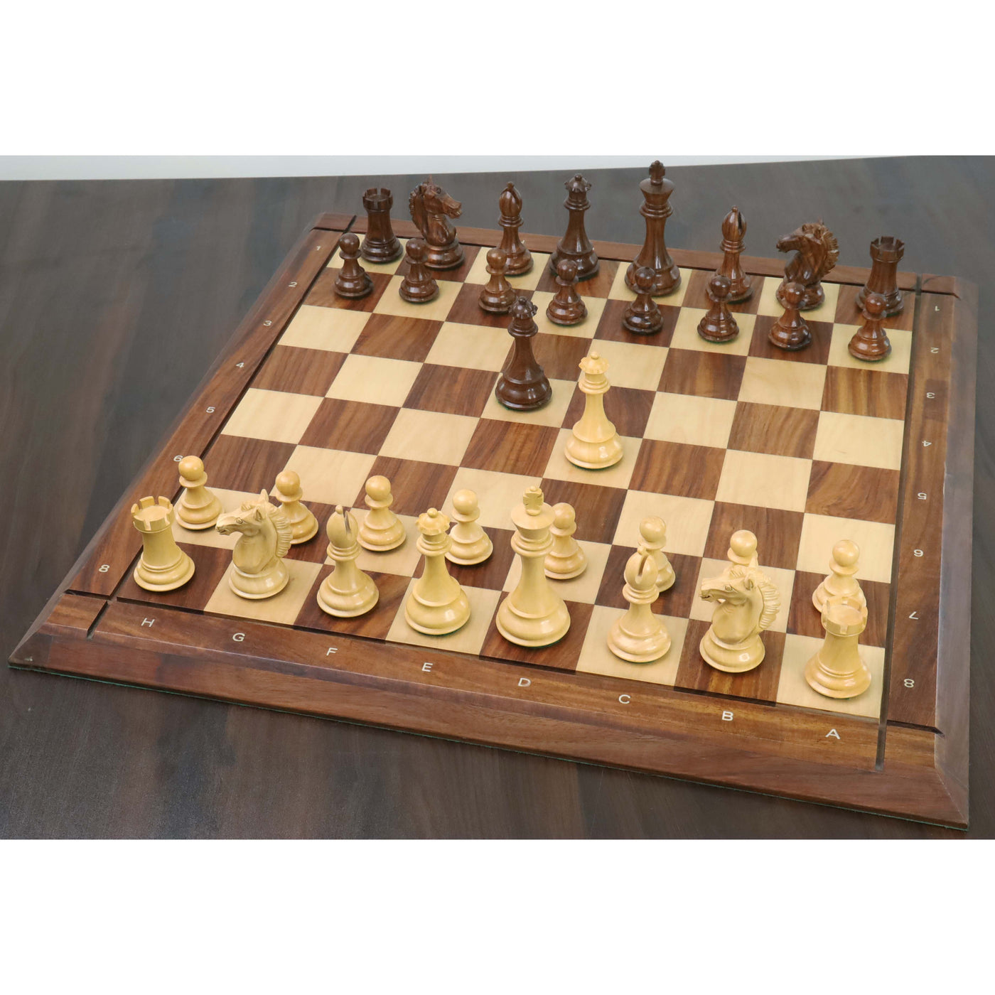 4" Alban Knight Staunton Chess Pieces Only set - Weighted Golden Rosewood