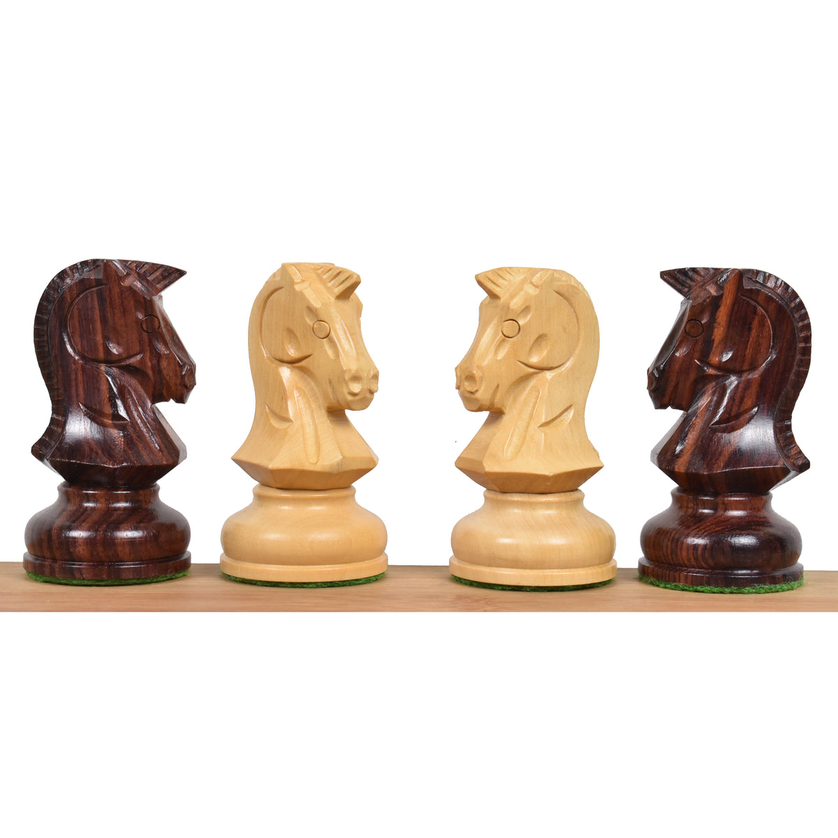 Close-up profile of the iconic 1970s Dubrovnik knights hand-carved from Rosewood and Boxwood.