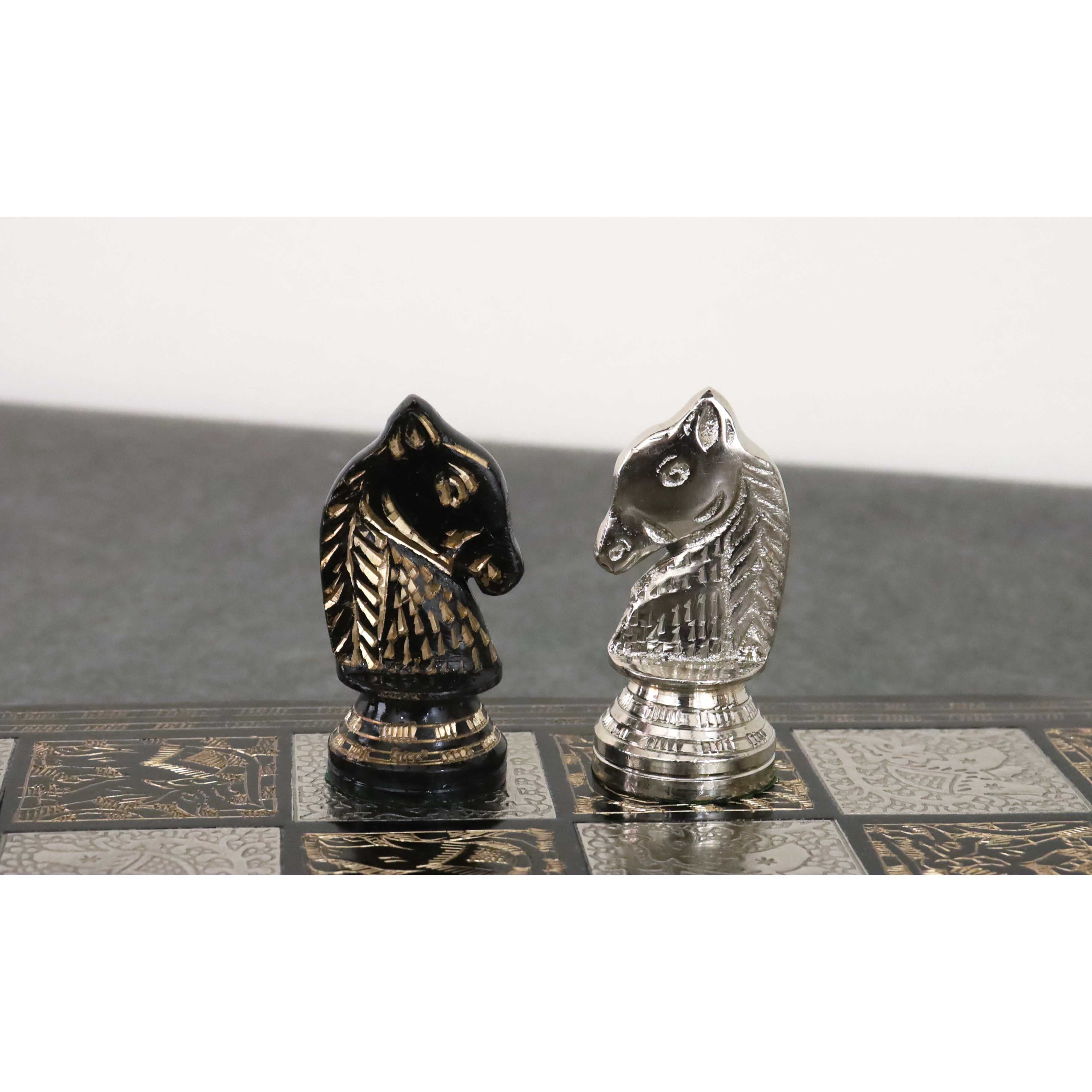 Classic Staunton Brass Metal Luxury Chess Pieces & Board Set