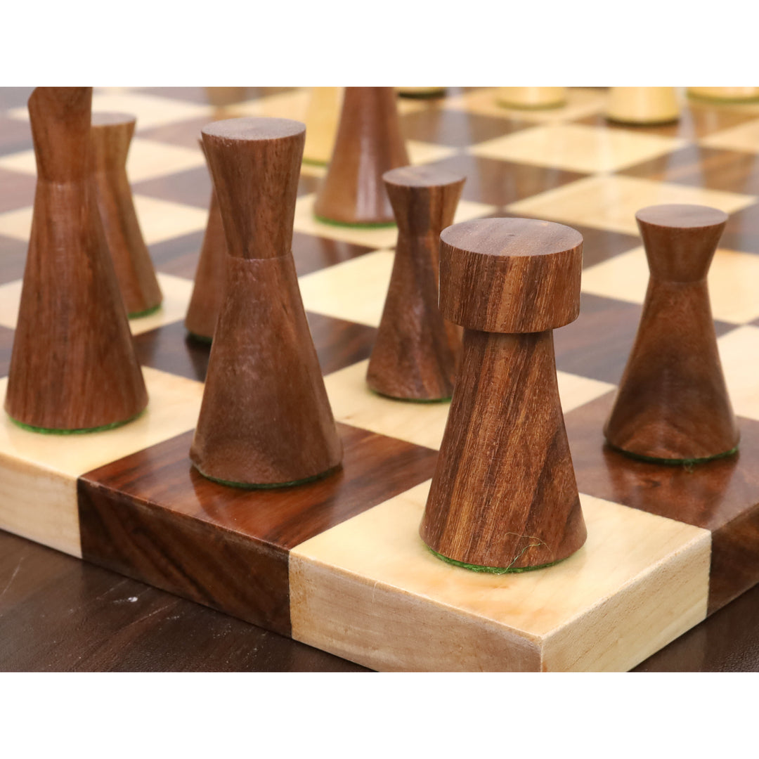 3,4" minimalistisk skakspil i tårnserien - kun skakbrikker - vægtet gyldent rosentræ