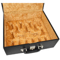 Luxury gold velvet interior of a chess piece storage coffer.