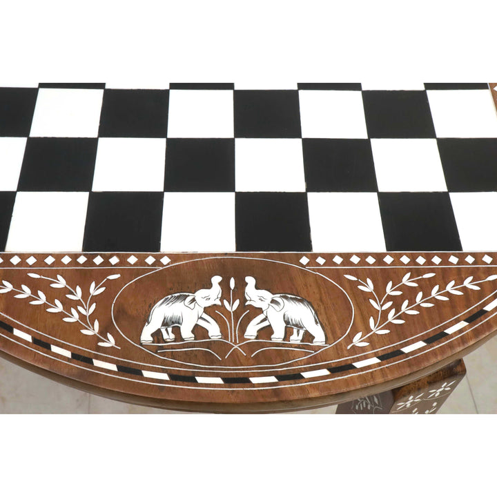 24" Boutique Luxus Rundschachbrett Tisch mit Staunton Schachfiguren - beschwert Ebonisiertes Buchsbaumholz