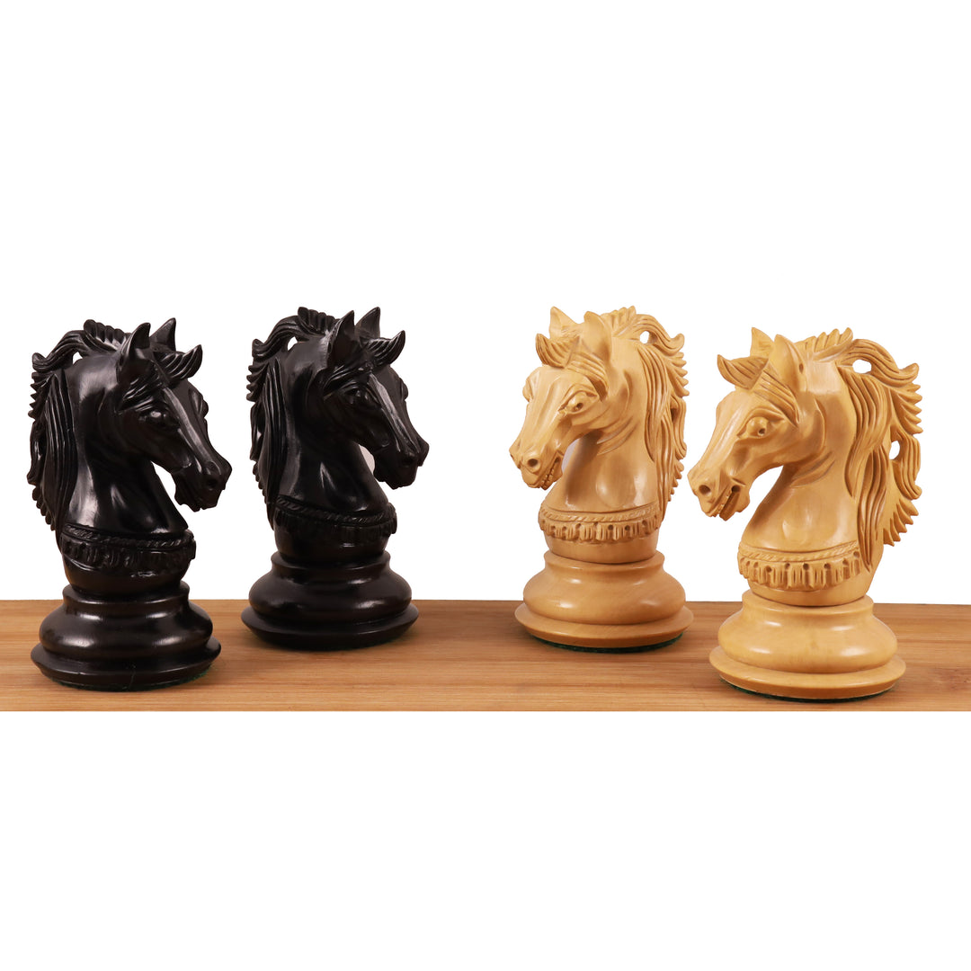 Pièces d'échecs Prestige Luxury Staunton 4.6" - bois d'ébène avec échiquier 23" en bois d'ébène et d'érable - bordures en sheesham - finition mate et boîte de rangement en simili cuir