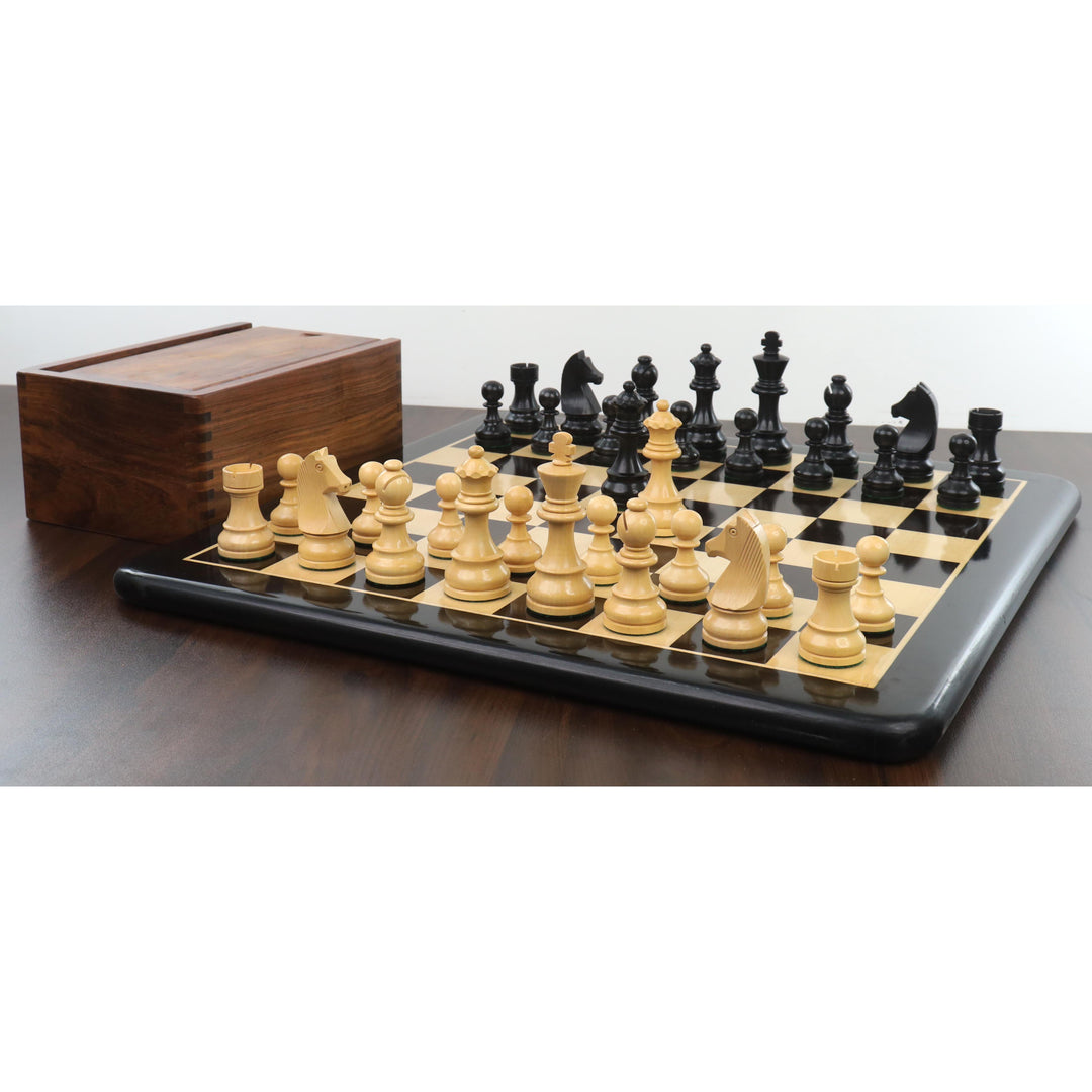 3.9" Turnierschachfiguren Set in Ebonised Weighted Holz mit Goldenes Palisanderholz Schachfiguren Aufbewahrungsbox