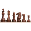Six dark Golden Rosewood Meghdoot Staunton chess pieces arranged King to Pawn.