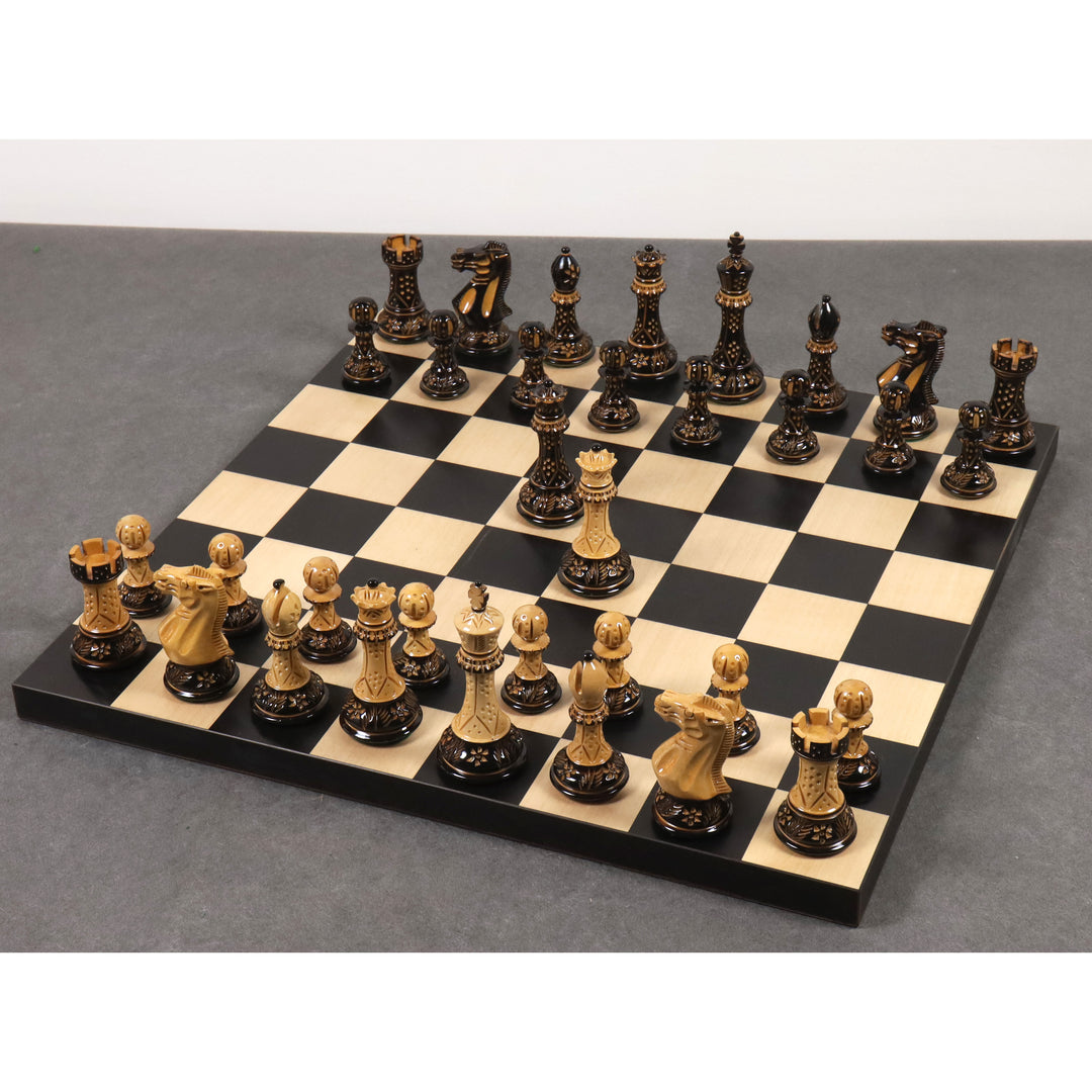 Jeu d'échecs professionnel 4" Staunton sculpté à la main - Pièces d'échecs uniquement - Buis lustré