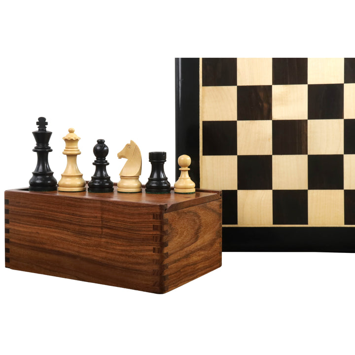 Jeu d'échecs de tournoi 3.9" Combo -Pièces en buis ébénisé avec échiquier et boîte