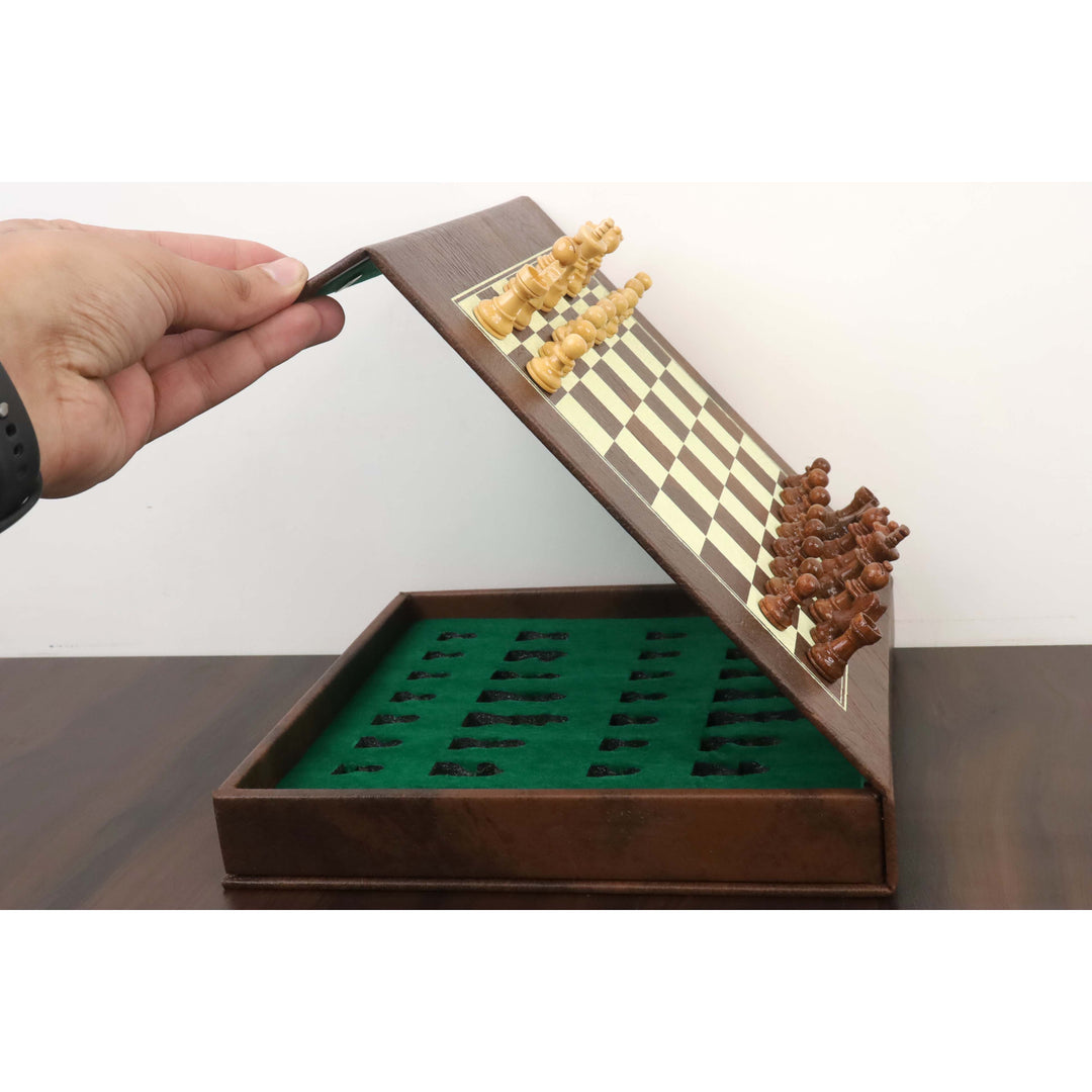 Jeu d'échecs de voyage en simili-cuir de 10 pouces avec pièces magnétiques en bois