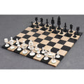 Full 4.1" Lotus Series camel bone chess set arranged on a wooden board ready for a game.
