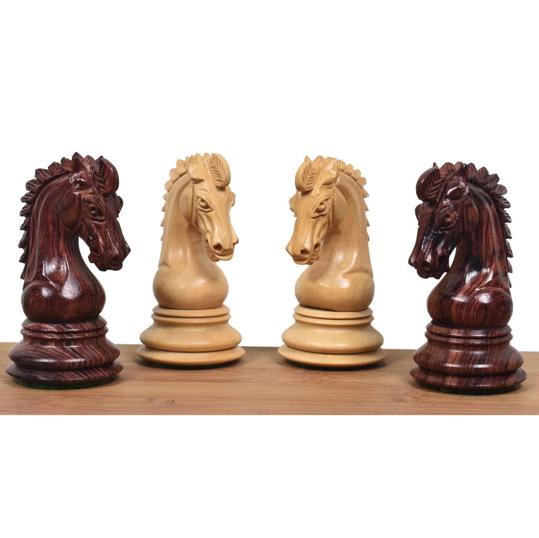 Combinazione di pezzi per scacchi Staunton serie Imperatore da 3,7" in palissandro con scacchiera piatta da 21" e cofanetto in similpelle