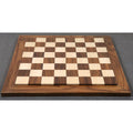 Straight-on full view of the 21-inch professional luxury chess board with Golden Rosewood border and Maple squares.