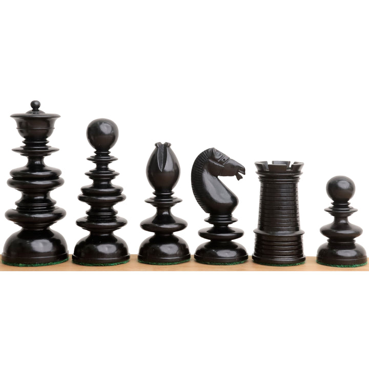 Kombo z 3,3" zestaw szachów St. John Pre-Staunton Calvert - elementy z drewna hebanowego z 19” planszą szachową i pudełkiem do przechowywania