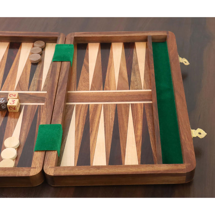 10" Backgammon da viaggio in legno lavorato a mano Set di pezzi Gioco Pieghevole