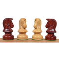 Four 1970s Dubrovnik Knights displayed together, showcasing the intricate carving in Bud Rosewood and Boxwood.