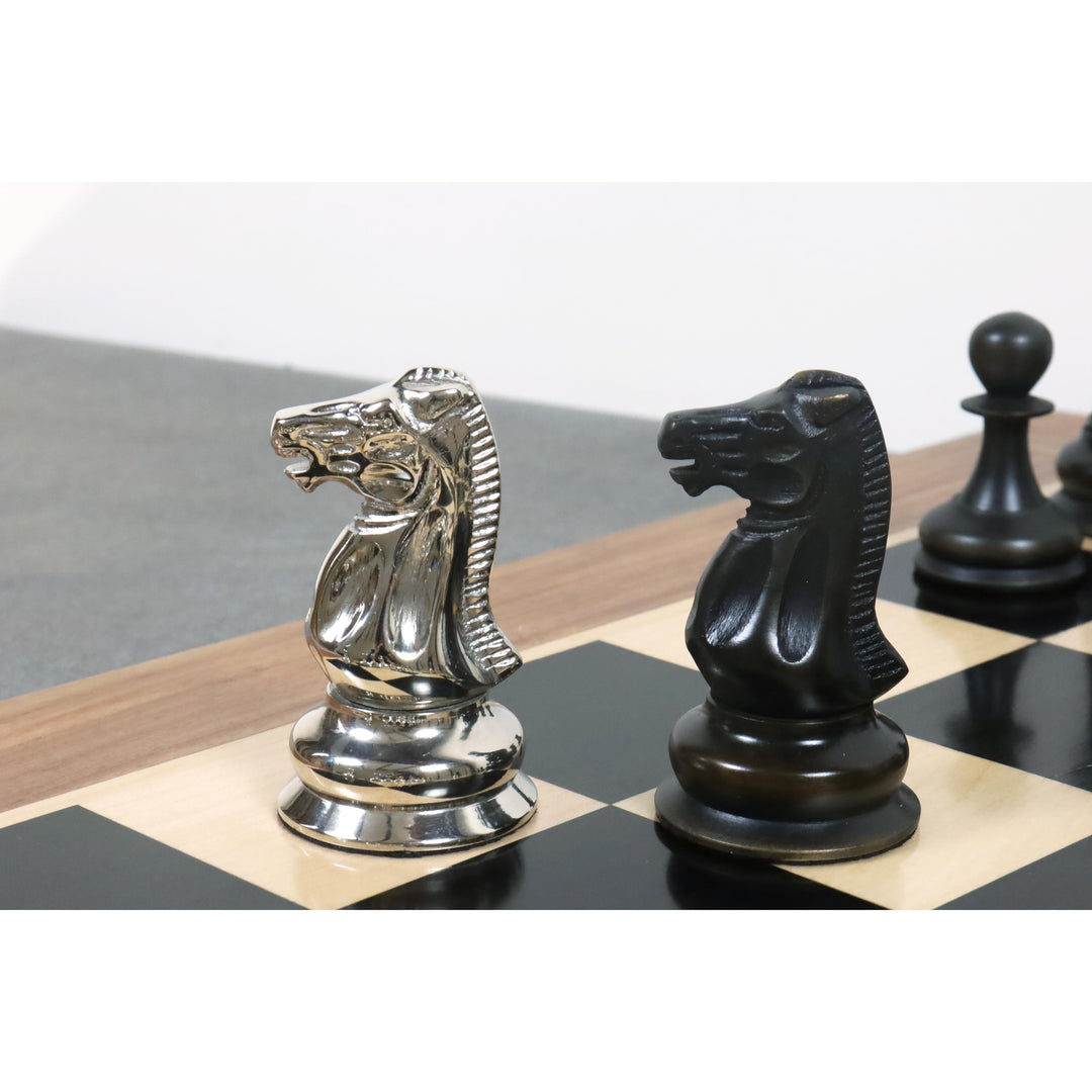 4,5" Jacques Staunton 1849 - Luxus Messing Metall Schachspiel - Nur Schachfiguren - Silber & Grau- Extra Damen