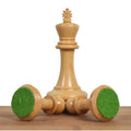 Boxwood King and fallen pieces showing the green felt base of Chamfered Base Staunton pieces.