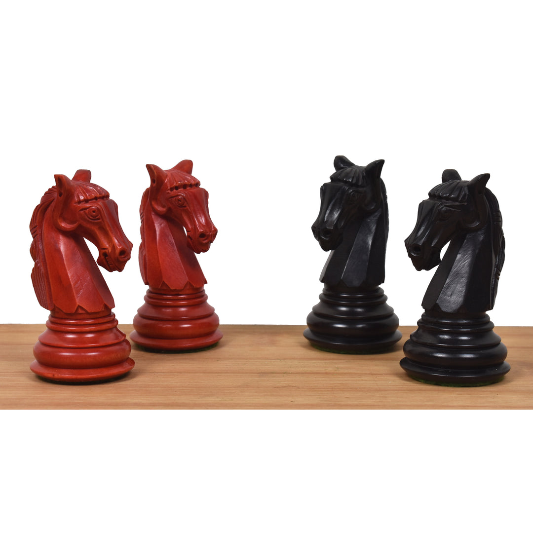 Slightly Imperfect 3.9" Old Columbian Staunton Weighted Chess Set - Chess Pieces Only- Crimson & Ebonised Boxwood