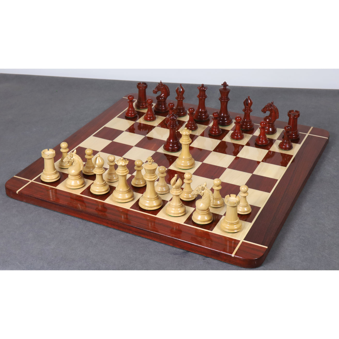 Combo of 4.5" Sheffield Staunton Luxury Chess Set - Pieces in Bud Rosewood with Chessboard and Storage Box