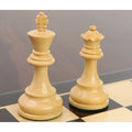 Profile comparison of natural boxwood and ebonised boxwood knights from the Reykjavik Series Staunton chess set.