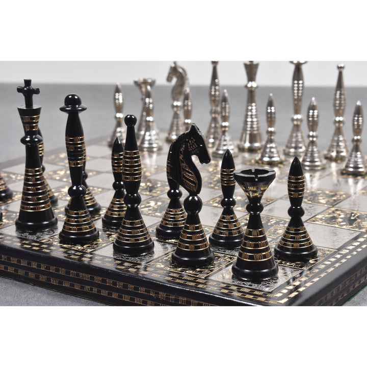 Solide Messing Metall Stammes-Kunstwerk Warli Luxus Schachfiguren & Brettsatz- 12"