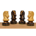 Close-up of the uniquely carved 1970s Dubrovnik knights in natural and burnt lacquered boxwood finishes.