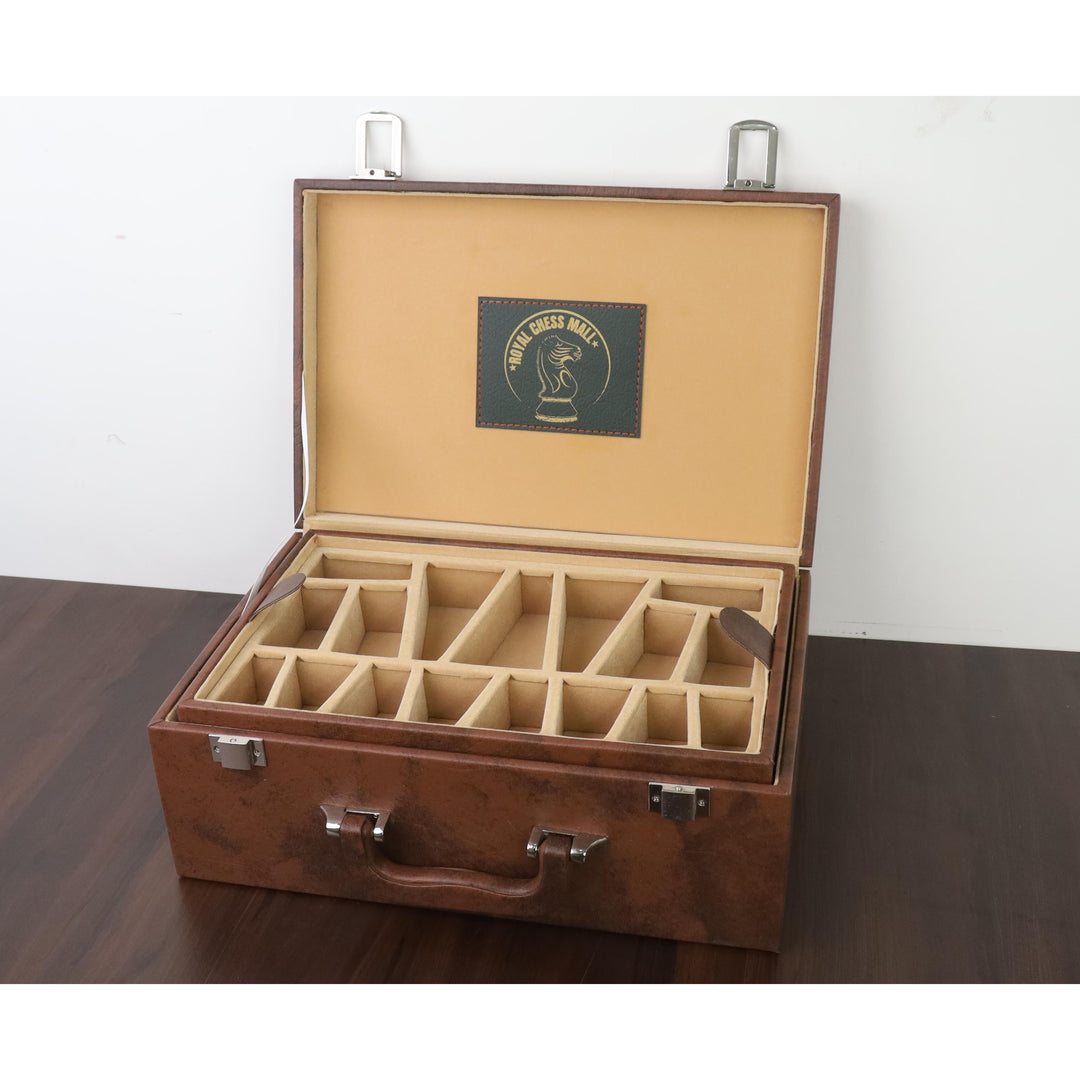 Scatola in similpelle marrone Tan per pezzi di scacchi da 4,2 a 4,7 Scatola in similpelle marrone Tan per pezzi di scacchi da 4,2 a 4,7